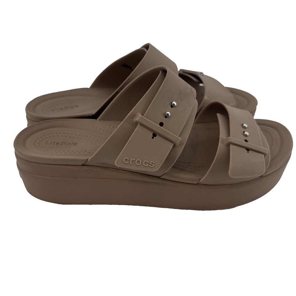 Crocs LiteRide Platform Sandal Women 11 Brown Double Strap Slide Comfort Shoes